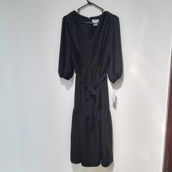 !NEW! DKNY Elegant Black Midi Dress Size 4 with Puffed Sleeves - Picture 4 of 6